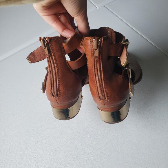 Jeffrey Campbell Boots Womens Size 8.5 Brown Strappy Gold Heel Booties Boho - Picture 6 of 10